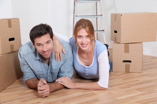 Packed boxes and furniture ready for transport in Sutton